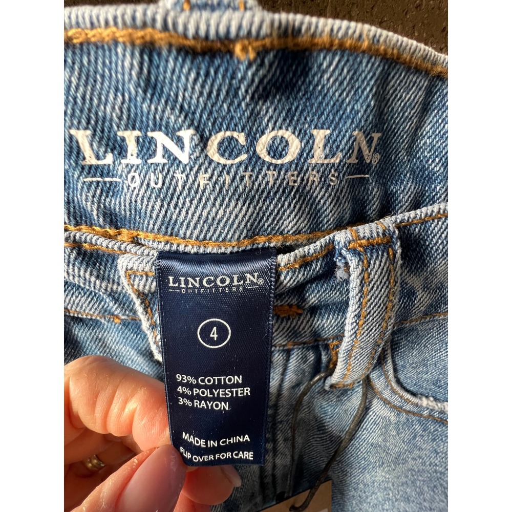 LINCOLN OUTFITTERS Size4 Blue Denim High Rise Distressed Jean Shorts Button Fly - Picture 3 of 6